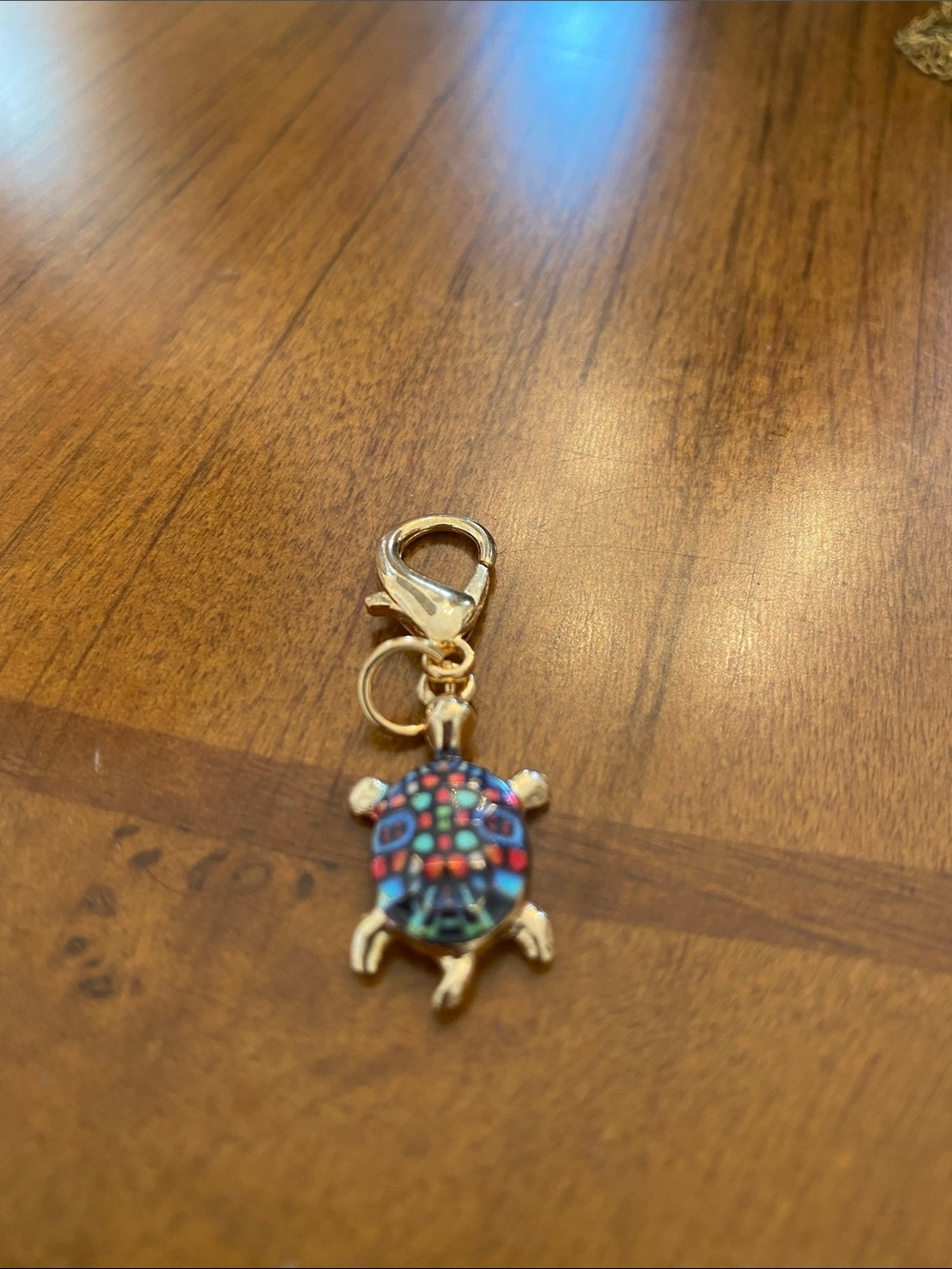 Gold-Tone Turtle Charm Keychain with Multicolor Enamel Shell